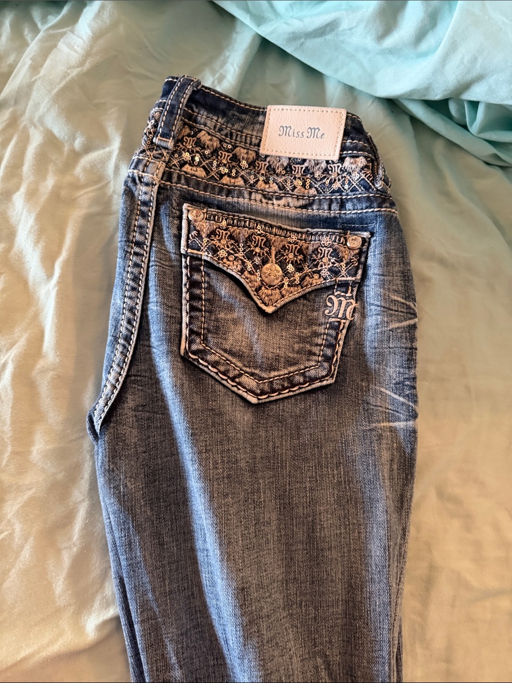 Miss Me Blue Skinny Jeans with Embroidered Pocket